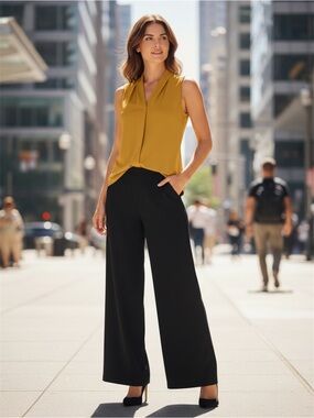 Tahari Sleeveless V-Neck Shell Top in Mustard Yellow
